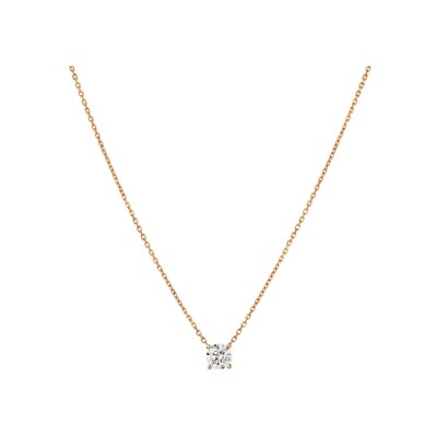 Collier en or rose de 42 cm ajustable, avec un diamant 0,60 ct GSI2 certifié GIA, serti 4 griffes