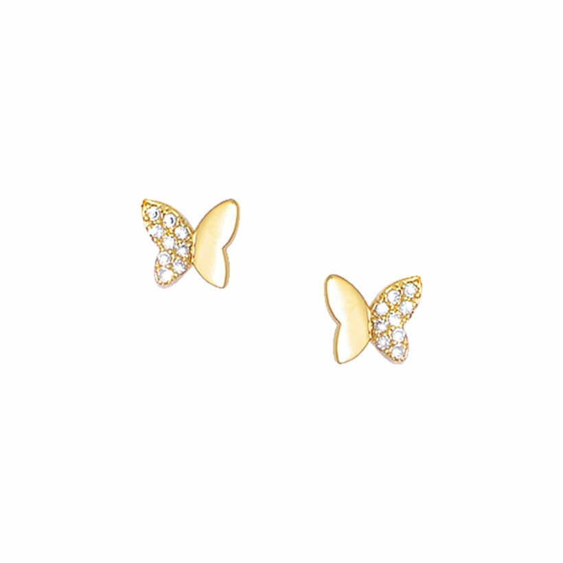 Boucles d'oreilles GO Girl Only papillon en plaqué or et oxydes de zirconium