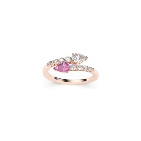 Bague Frojo Leggera Toi & Moi or rose saphirs roses taille poire 1,16ct diamants 0,30ct