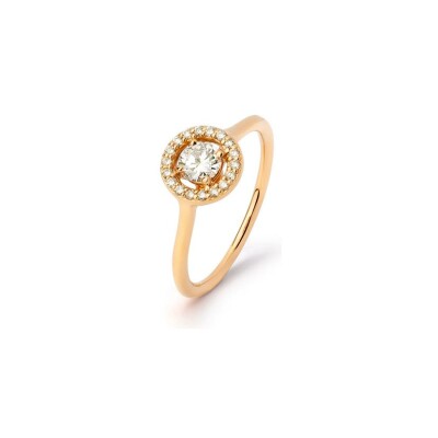 Bague en or rose taille 52, avec un diamant 0,30 ct FSI certifié entouré de 0,13 ct de diamants