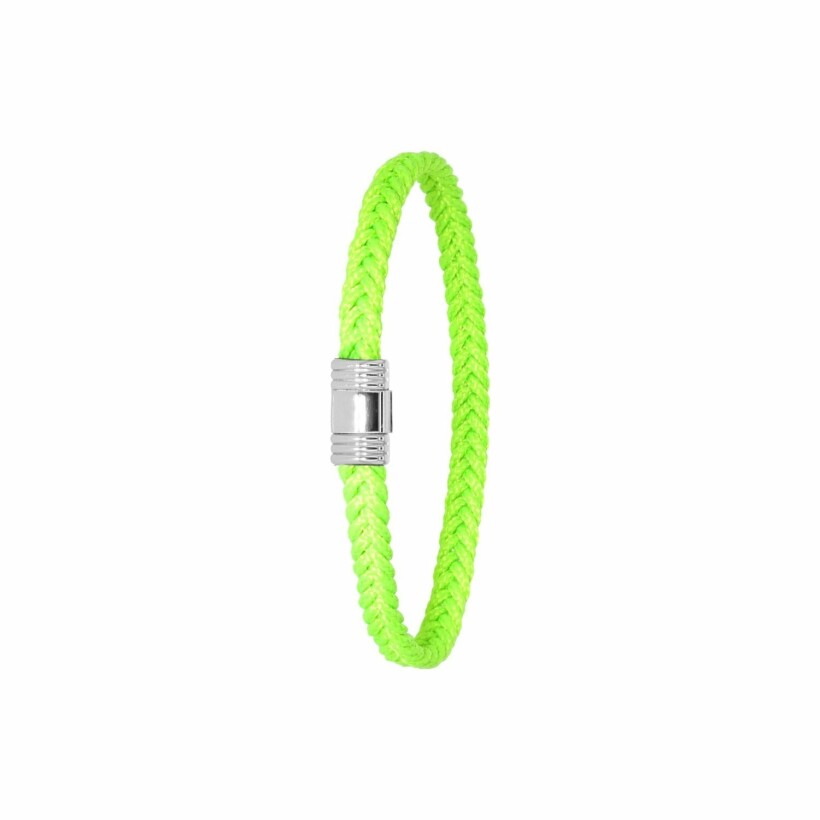 Bracelet Albanu Cap Horn Compas en cordons marin vert fluo et acier