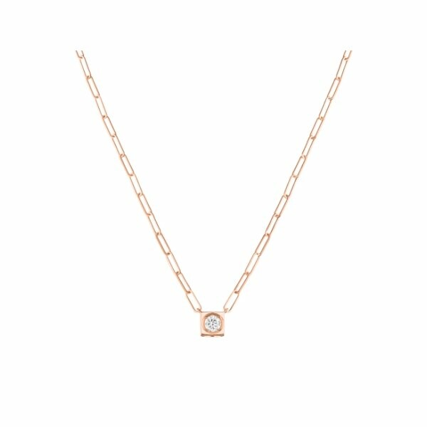Collier dinh van Le Cube Diamant grand modèle en or rose et diamant