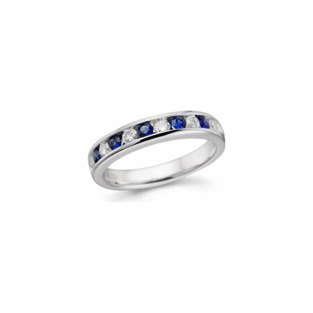 Bague Ph. Tisseront en or blanc, diamants et saphirs, taille 52