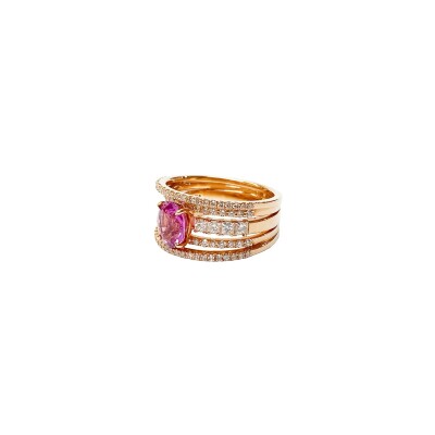 Bague Isabelle Barrier en or rose, diamants naturels et saphir rose, taille 52
