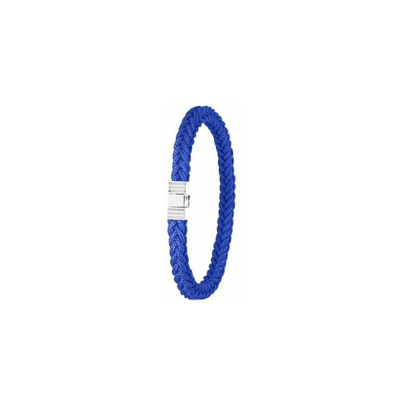 Bracelet Albanu Cap Horn en acier et cordon marin tressé bleu mer