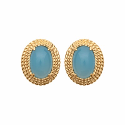 Boucles d'oreilles en plaqué or et agate bleue