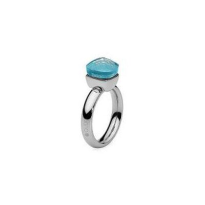 Bague QUDO Firenze en acier et pierre de couleur aqua, taille 52