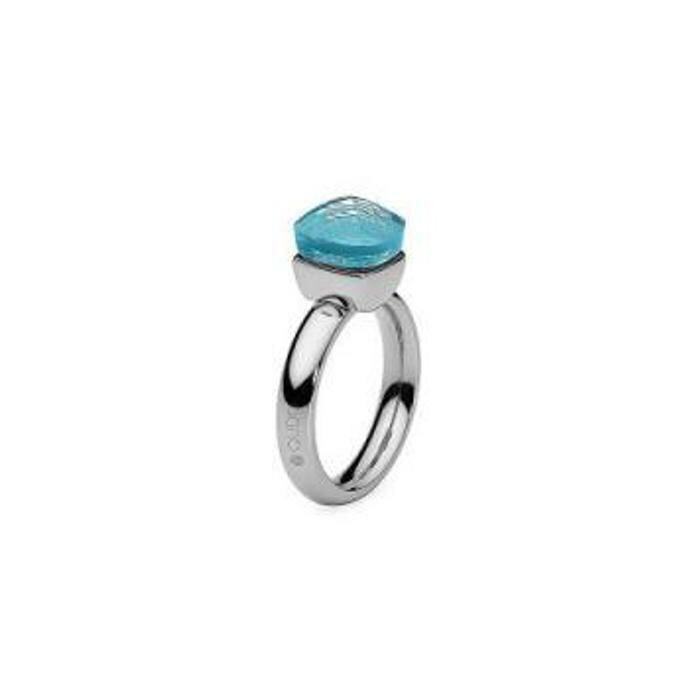 Bague QUDO Firenze en acier et pierre de couleur aqua, taille 54