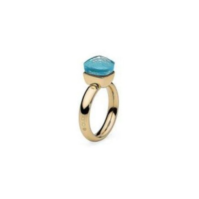 Bague QUDO Firenze en métal doré et pierre de couleur aqua, taille 54