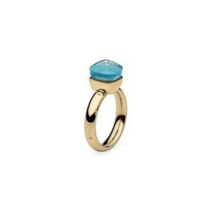 Bague QUDO Firenze en métal doré et pierre de couleur aqua, taille 56