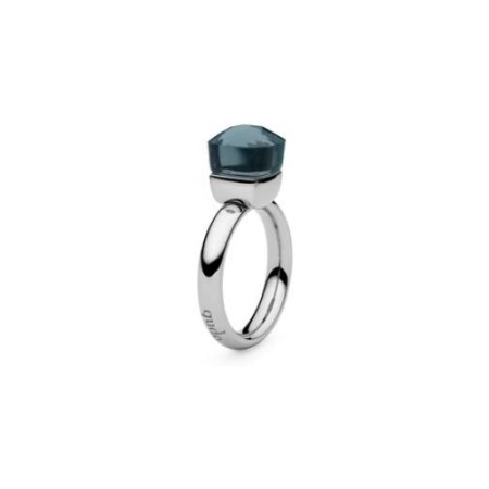 Bague QUDO Firenze en acier et pierre de couleur london blue, taille 54