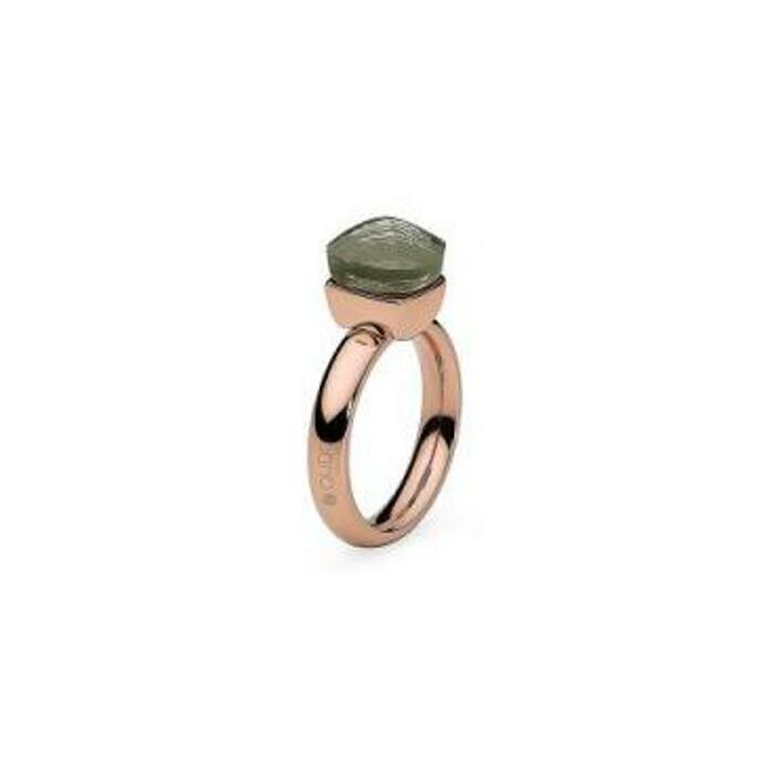 Bague QUDO Firenze en métal doré rose et pierre de couleur smoky quartz, taille 54