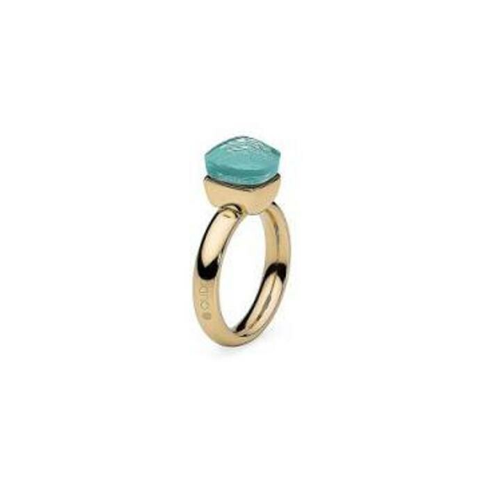 Bague QUDO Firenze en métal doré et pierre de couleur blue apatite, taille 58