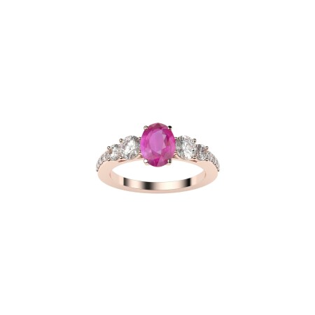 Bague Frojo en or rose, saphir rose taille ovale et diamants, taille 51