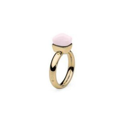 Bague QUDO Firenze en métal doré et pierre de couleur rose quartz, taille 58