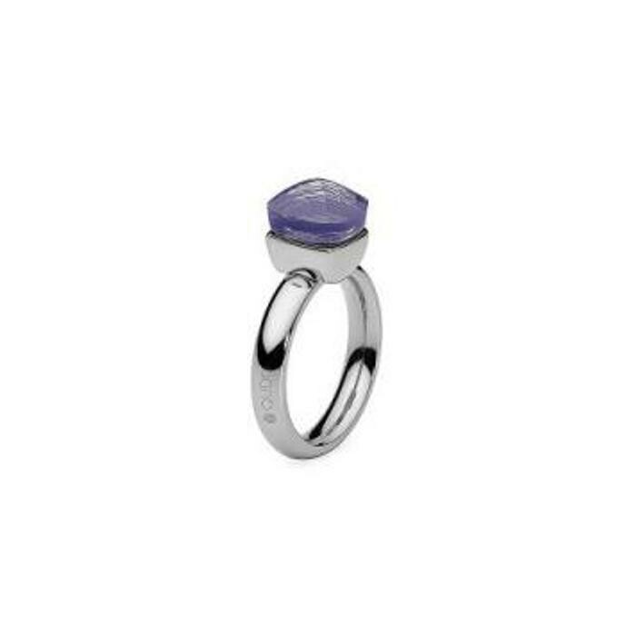 Bague QUDO Firenze en acier et pierre de couleur tanzanite, taille 58