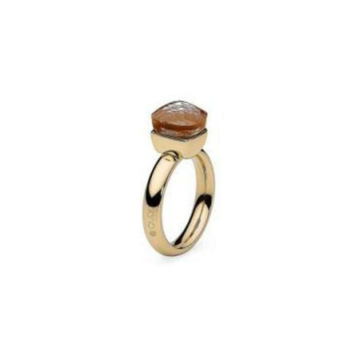 Bague QUDO Firenze en métal doré et pierre de couleur smoked topaz, taille 52