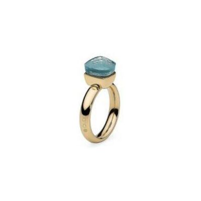 Bague QUDO Firenze en métal doré et pierre de couleur aquamarine, taille 58