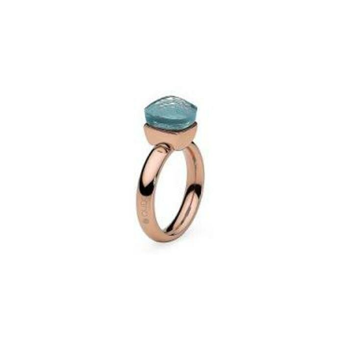 Bague QUDO Firenze en métal doré rose et pierre de couleur aquamarine, taille 54