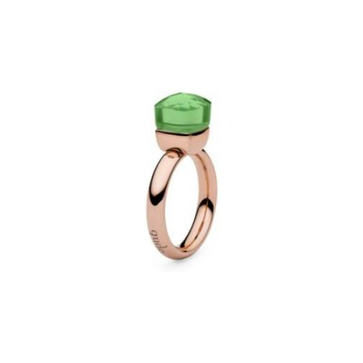 Bague QUDO Firenze en métal doré rose et pierre de couleur peridot, taille 56