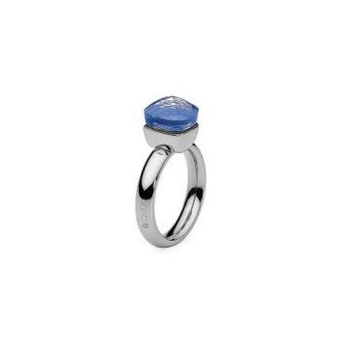 Bague QUDO Firenze en acier et pierre de couleur light sapphire, taille 54