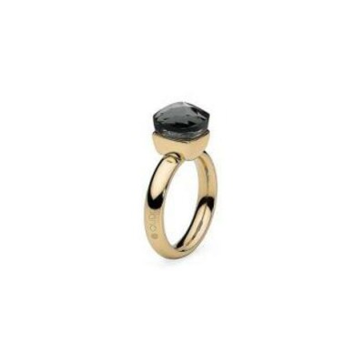 Bague QUDO Firenze en métal doré et pierre de couleur smoke, taille 54