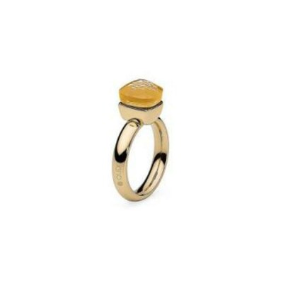Bague QUDO Firenze en métal doré et pierre de couleur sunflower, taille 58