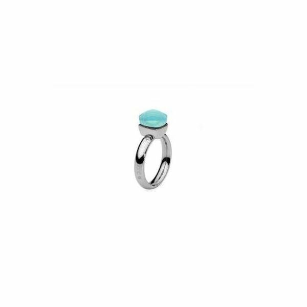 Bague QUDO Firenze en acier et pierre de couleur blue apatite opal, taille 52