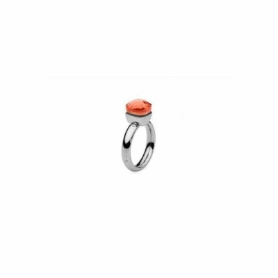 Bague QUDO Firenze en métal doré rose et pierre de couleur orange glow, taille 54