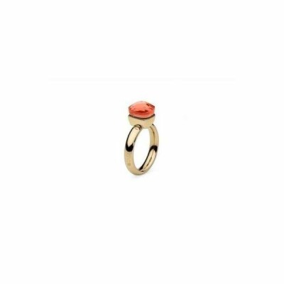 Bague QUDO Firenze en acier et pierre de couleur orange glow, taille 56