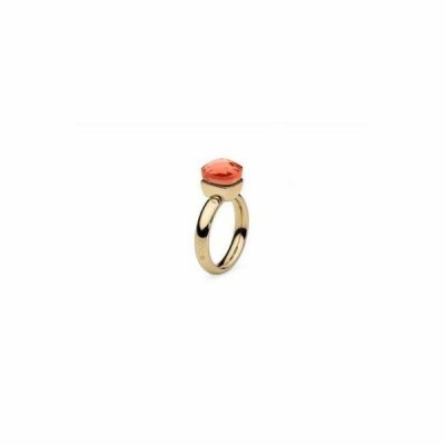 Bague QUDO Firenze en métal doré et pierre de couleur orange glow, taille 58