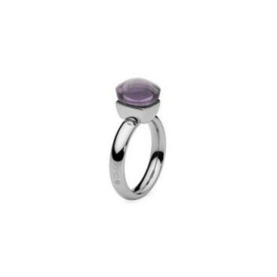 Bague QUDO Firenze en acier et pierre de couleur wisteria, taille 52