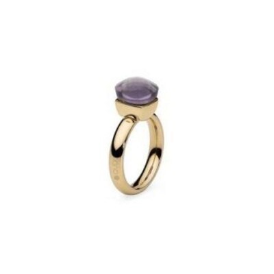Bague QUDO Firenze en métal doré et pierre de couleur wisteria, taille 50
