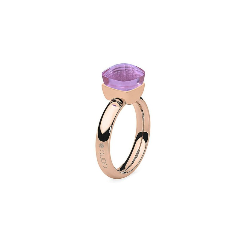 Bague QUDO Firenze en métal doré rose et pierre de couleur heather, taille 54