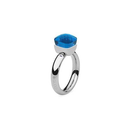 Bague QUDO Firenze en acier et pierre de couleur ocean, taille 54