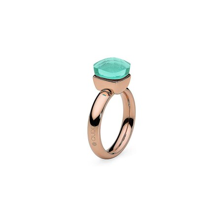 Bague QUDO Firenze en acier et pierre de couleur teal, taille 56