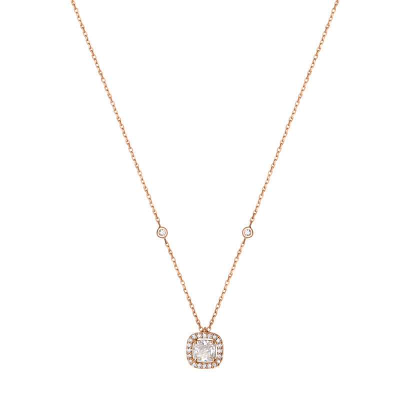 Collier Héritage en or rose, diamant taille coussin et diamants