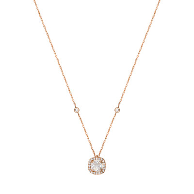 Collier Héritage en or rose, diamant taille coussin et diamants