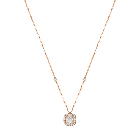 Collier Héritage en or rose, diamant taille coussin et diamants