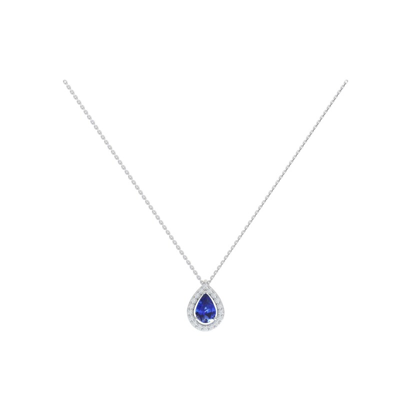 Pendentif Frojo en or blanc, saphir bleu taille poire et diamants