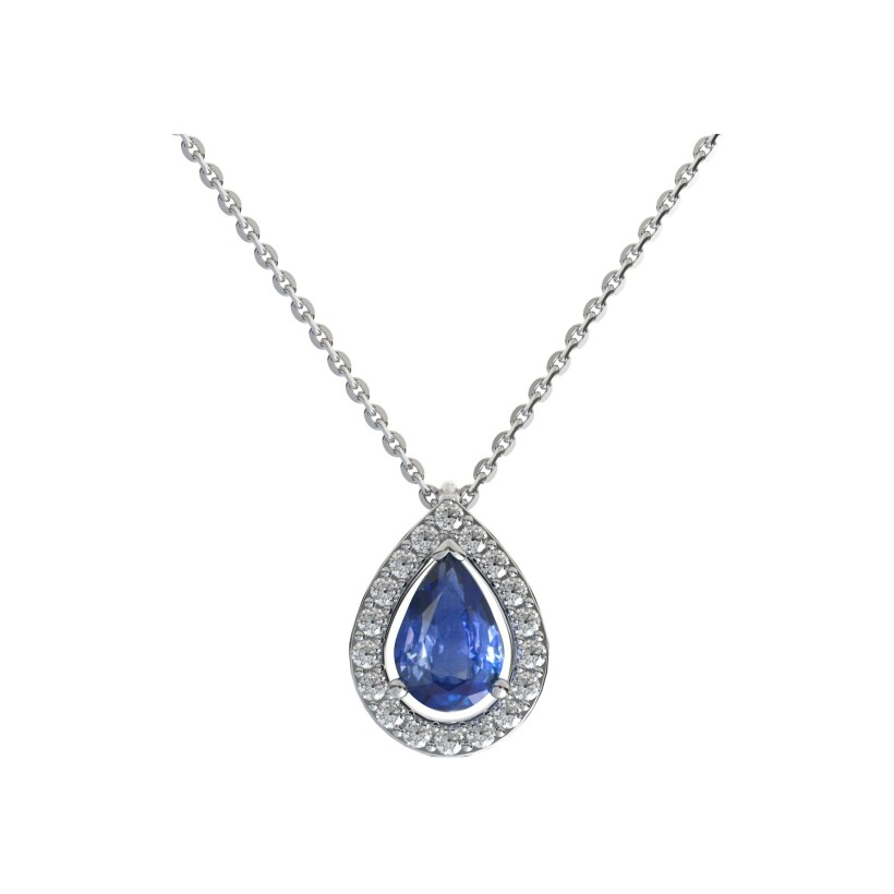 Pendentif Frojo en or blanc, saphir bleu taille poire et diamants