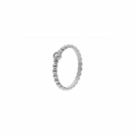 Bague QUDO Basics en acier et pierre de couleur crystal, taille 54