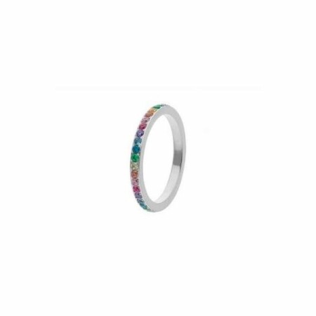 Bague QUDO Basics en acier et pierre de couleur multi-colored, taille 54