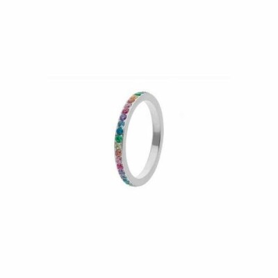 Bague QUDO Basics en acier et pierre de couleur multi-colored, taille 56