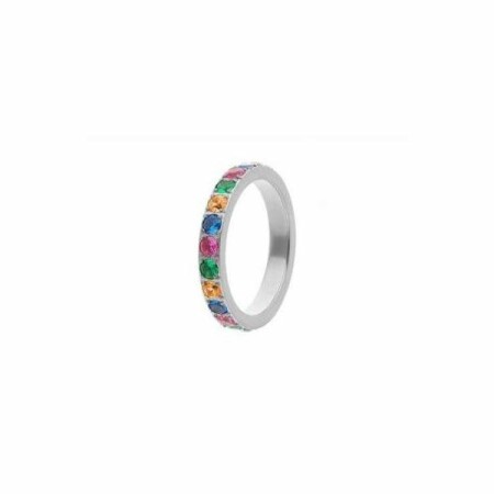 Bague QUDO Basics en acier et pierre de couleur multi-colored, taille 50