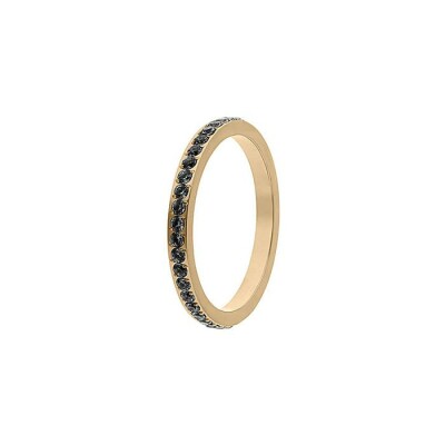 Bague QUDO Eternity en métal doré et pierre de couleur jet, taille 56
