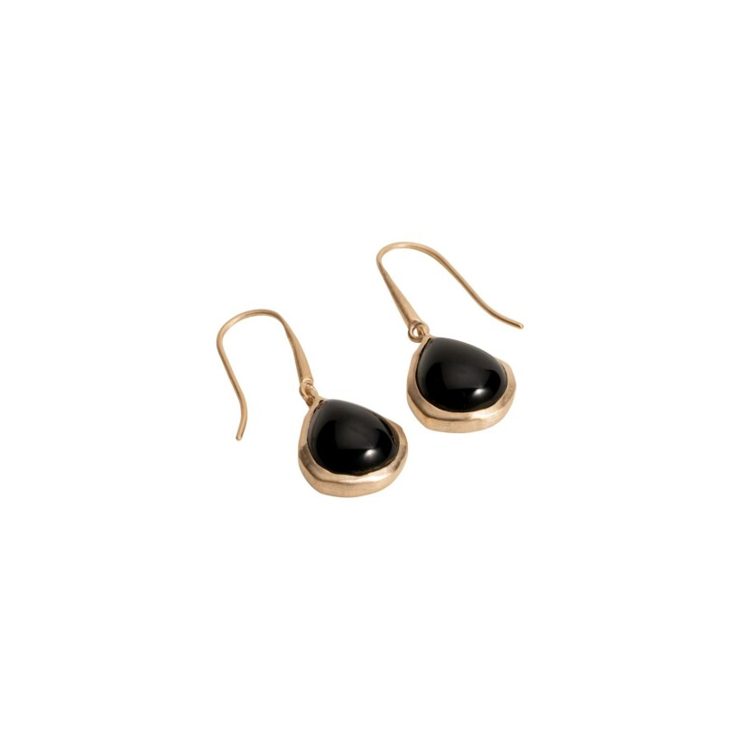 Boucles d'oreilles Ana & Cha Isaure en plaqué or jaune et agate noire