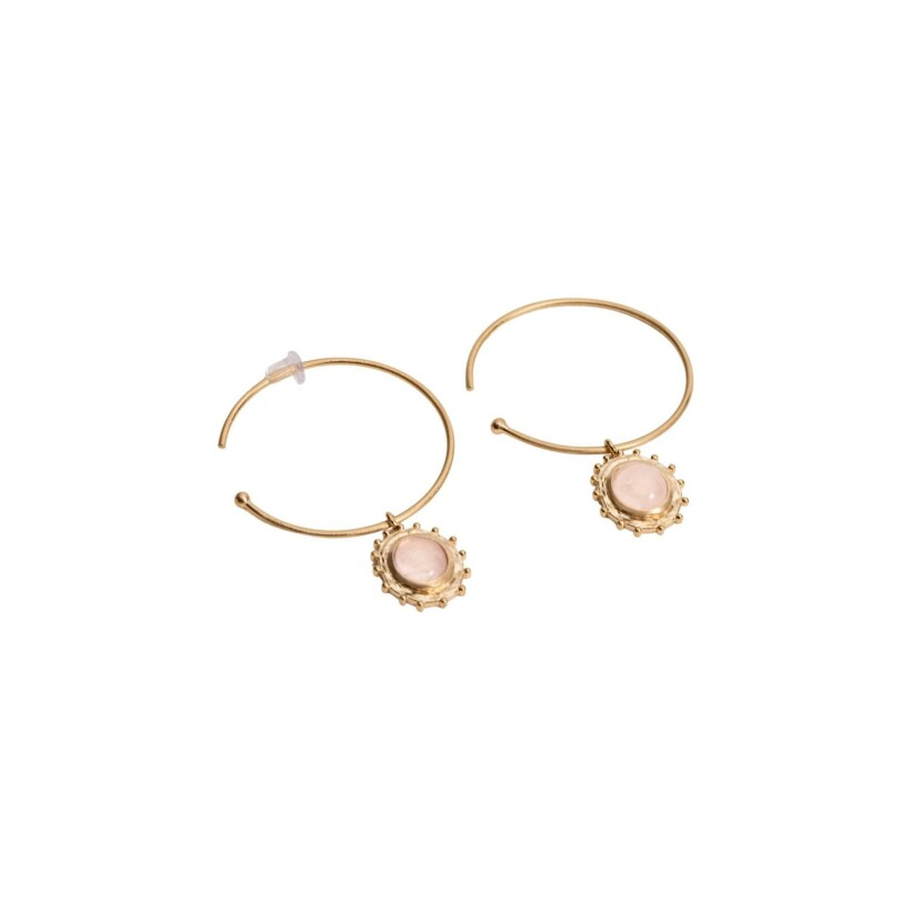 Boucles d'oreilles créoles Ana & Cha Odile en plaqué or jaune et quartz rose
