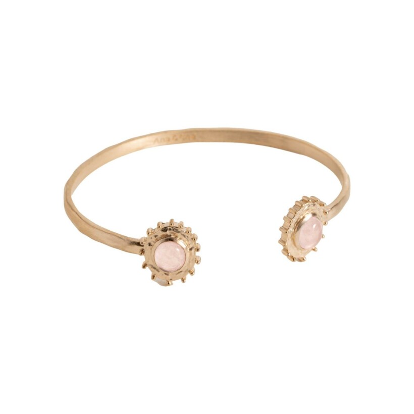 Bracelet jonc Ana & Cha Odile en plaqué or jaune et quartz rose