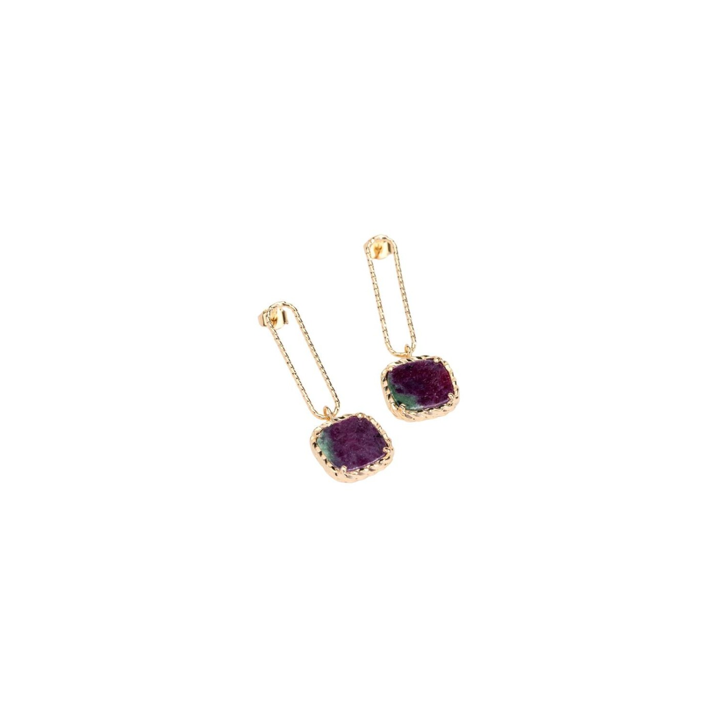 Boucles d'oreilles Ana & Cha Kiara en plaqué or jaune et rubis zoïsite 